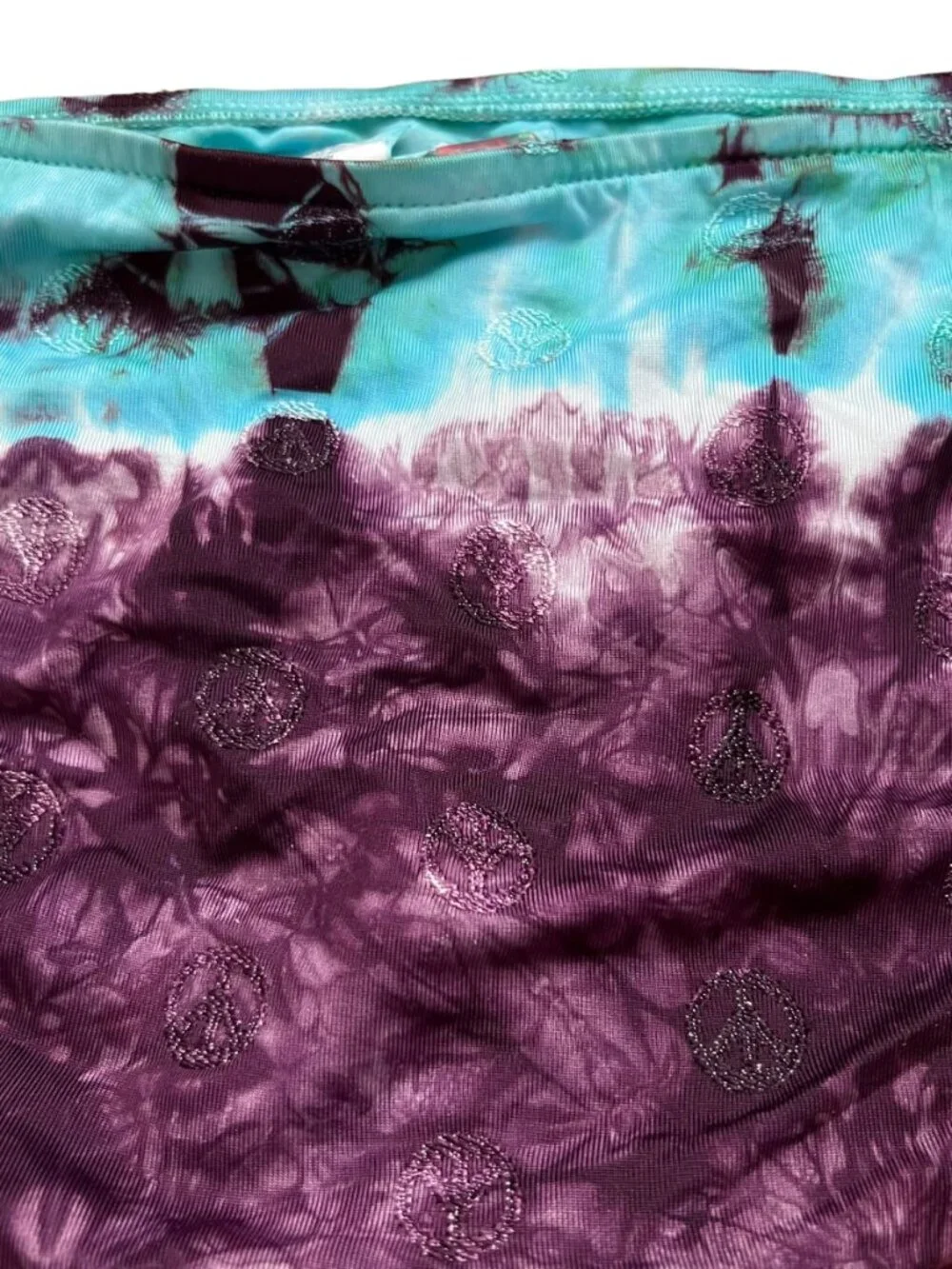 Lucky Brand bikini bottoms blue purple tie dye Small side tie peace signs swim